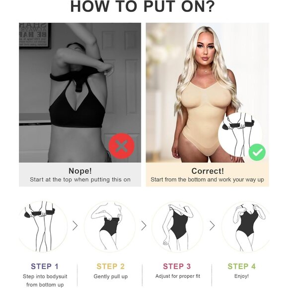 Women's Beige Brief Shapewear Tummy Control Body Shaper Snatching Body Suit - Picture 5 of 6